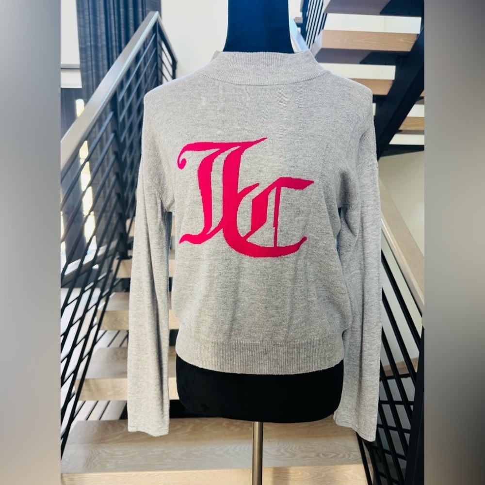 New Juicy Couture Chic Gray Sweater with Pink Logo size S